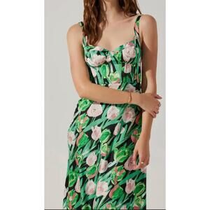 Astr Green Floral Midi Dress with Pink Floral Accents